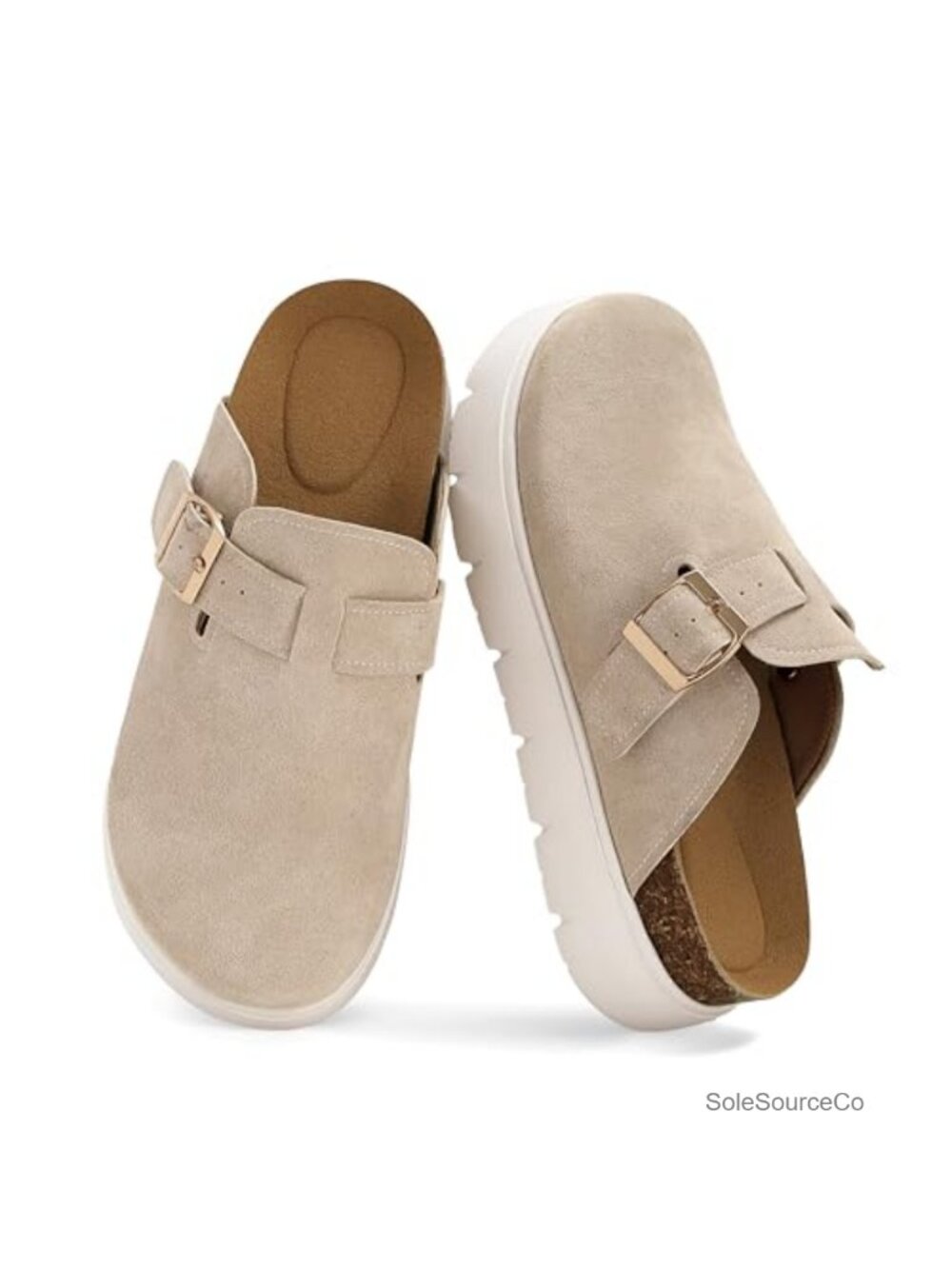 Suede Clogs for Women Slip-On Cork Footbed Mules Platform Round Toe